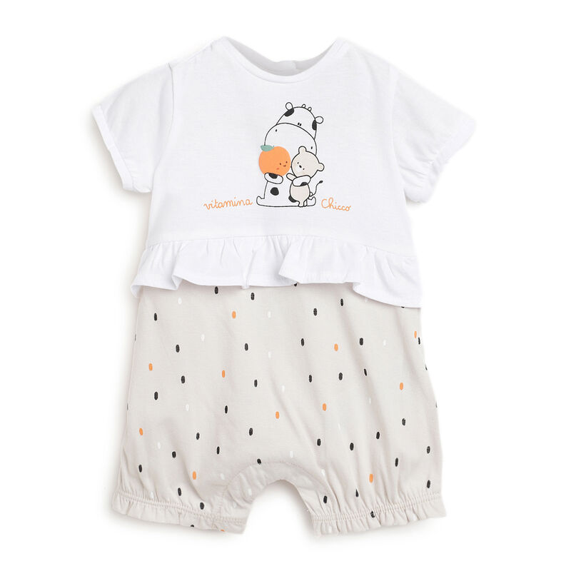 Girls Medium Natural Printed Short Sleeve Rompers image number 0